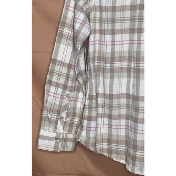 NWT-Croft & Barrow Beige/Tan & Pink Plaid Flannel Long Sleeve Button Up, Sz L - Picture 5 of 10